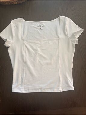 Hollister White Square-Neck Cropped Short Sleeve Tee